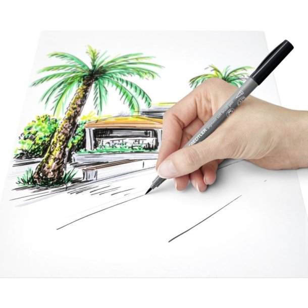 Staedtler Brush pens - Pigment arts st - soft assorteret farver - gr/sort - 6 stk.